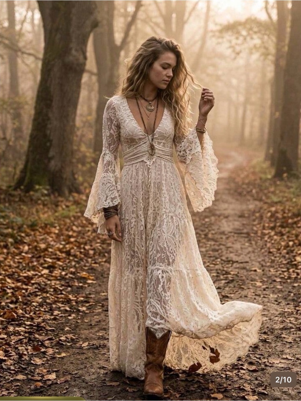 BOHO Costume Women's Black Lace Long Sleeve Maxi Dress - perfect for Halloween 👻 - Picture 6 of 8
